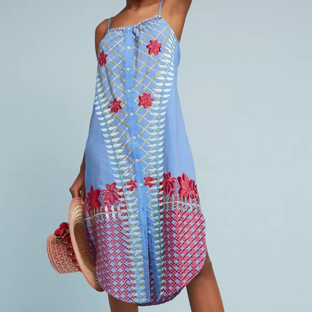 Anthropologie Lilka Boho Estina Embroidered Dress with Adjustable Straps XS